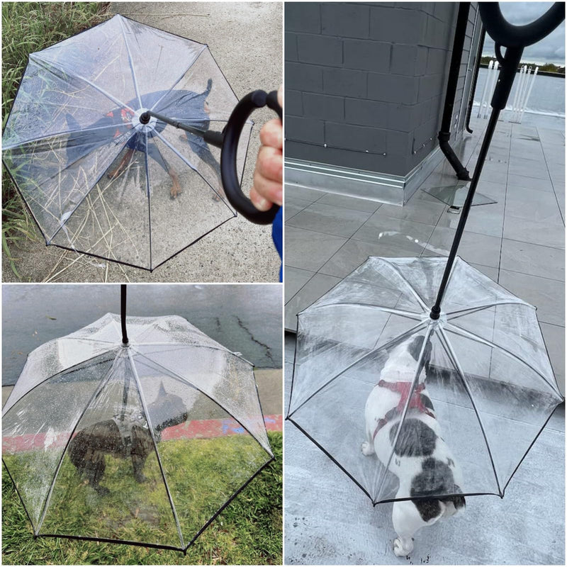 NAMSAN Dog Umbrella for Small Dogs, Self-Assembly Dog Umbrella Leash, Clear Doggie Rain Umbrella, Puppy Walking Umbrella with Adjustable Leash Type-B