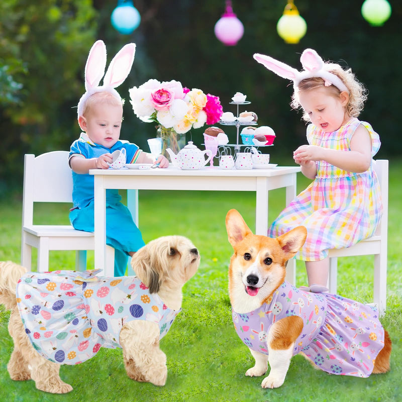 Vehomy 2Pcs Easter Day Dog Dresses Bunny Carrot Easter Egg Pattern Puppy Dress with Bow Dog Easter Skirt Holiday Outfit Pet Dog Easter Apparel Clothes for Small Medium Dogs Cats S - PawsPlanet Australia