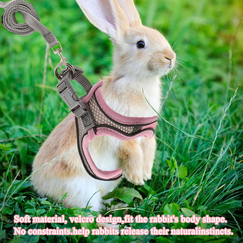 Rabbit Harness and Leash Set, Breathable Pet Vest, Bunny Harness with Reflective Strips, Soft Mesh for Small Kitten, Puppy, Rabbit and Small Animals(Pink) - PawsPlanet Australia