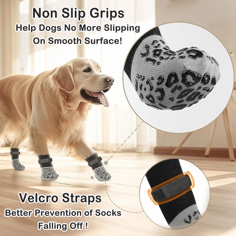 PICK FOR LIFE Non slip Dog Socks with Grippers Prevent from Licking Paws,Anti-slip Dogs Grip Socks for Senior Dogs on Hardwood Floor(Grey,2Pairs,L) L - PawsPlanet Australia