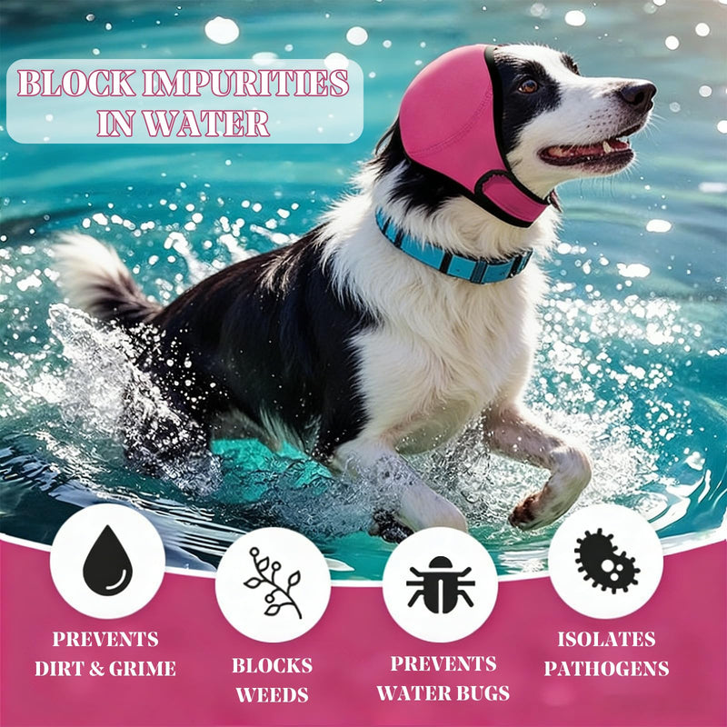 1 Pc Dog Snood Ear Protectors, Comfort Dog Ears Muffs Noise Protection, Waterproof Adjustable Cat Ears Shower Wrap, Pet Snood Ear Covers for Anxiety Relief,Swimming,Grooming (Magenta, 10-15inch)