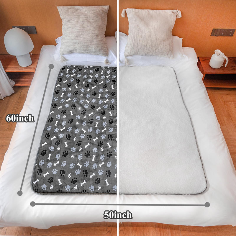 Waterproof Dog Blanket, Pattern Printing Super Soft Warm Fluffy Facecloth Sofa Car Bed Protector, Urine Proof Washable Outdoor Pet Blanket for Puppy Large Dogs & Cats(paw & Bone60*50) Grey | Bone - PawsPlanet Australia