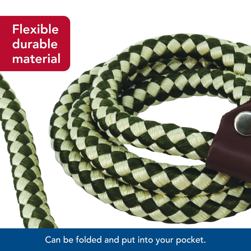 Water & Woods Braided Rope Dog Slip Leash by Coastal Pet - Heavy-Duty Dog Leash - Comfortably Accommodate Various Sizes - Easy Slip Design - Green & White, 1/2" x 6' - PawsPlanet Australia