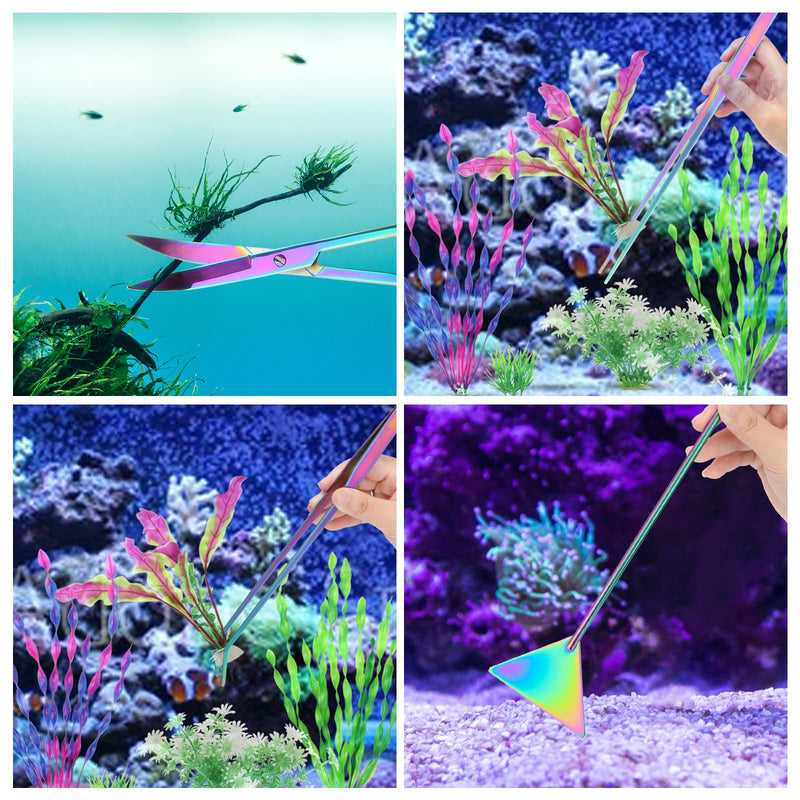 Liveek Aquarium Aquascape Tools Kit 15 in, 4in1 Anti-Rust Aquatic Plant Aquascaping Tool Stainless Steel Silver Tweezer Scissors Spatula for Aquarium Tank Clean 15in Colorful - PawsPlanet Australia