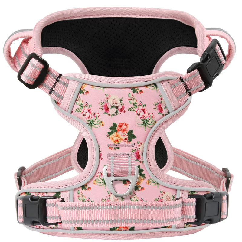 Timos No Pull Dog Harness,NO Need Go Over Dogs Head 3 Snap Buckles Reflective Oxford No Choke Puppy Harness with Front & Back 2 Metal Leash Clips Soft Padded Vest for Small Medium Large Dogs Small (Pack of 1) Normal-Pink