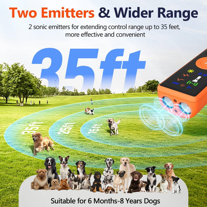 Ultrasonic Dog Bark Deterrent Device, Anti-Barking Control Device with LCD Screen & 3 Modes, Dog Training Tools to Stop Bad Behaviors, Safe Trainer Up to 35ft for Indoor Outdoor Use-01 Orange