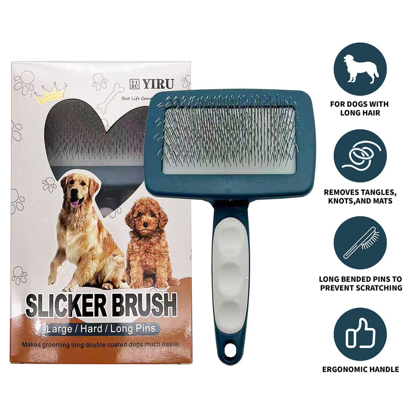 YIRU Goldendoodle & Poodle Grooming Brush, Extra Long Pin Slicker Brush (1.06") for Long & Curly Coats, Post-Walk Mat & Tangle Remover, Cuts Grooming Time in Half