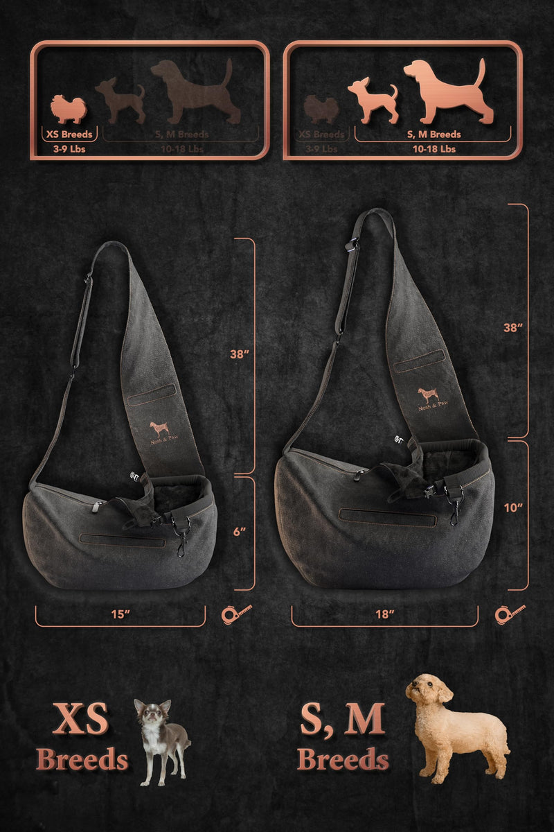 Noah & Paw Dog Sling Carrier for Small Dogs 5-18lb, Dog Sling for Small Dogs and Cats, Dog Carrier with Adjustable Padded Strap, Denim Lined with Fur, 3X Safety Features, Machine Washable Black 18.0"L x 10.0"W x 5.5"H - PawsPlanet Australia