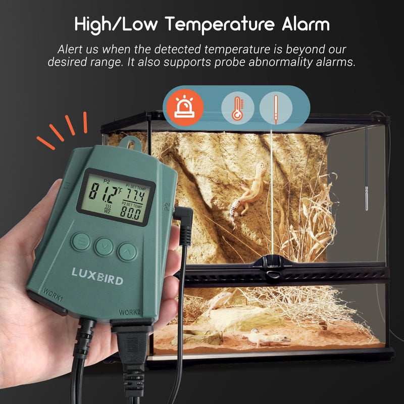 LUXBIRD Reptile Thermostat Controller (250w Per Outlet), Digital Thermostat for Turtles, Lizards, Frogs, and Other Reptiles - PawsPlanet Australia