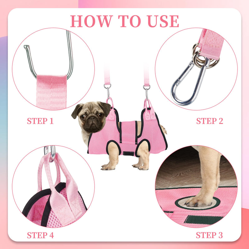 PatiencET Dog Grooming Hammock, Pet Grooming Hammock for Cats & Dogs with Security Strap, Dog Sling for Nail Trimming with Nail Clippers/Trimmer, Nail File, Pet Comb(Pink S) Pink - PawsPlanet Australia