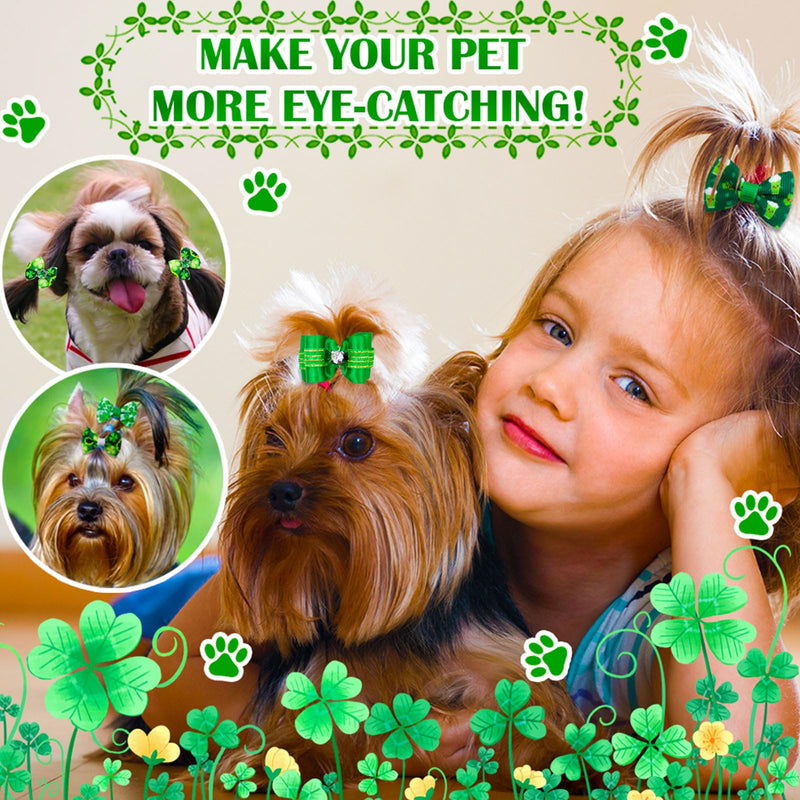 80pcs St.Patrick's Day Dog Bows, Holiday Pet Dog Hair Grooming Bows with Rubber Bands, St.Patrick's Day Green Lucky Clover Element Dog Hair Bows for Dog Puppy Yorkie Hair Accessories - PawsPlanet Australia