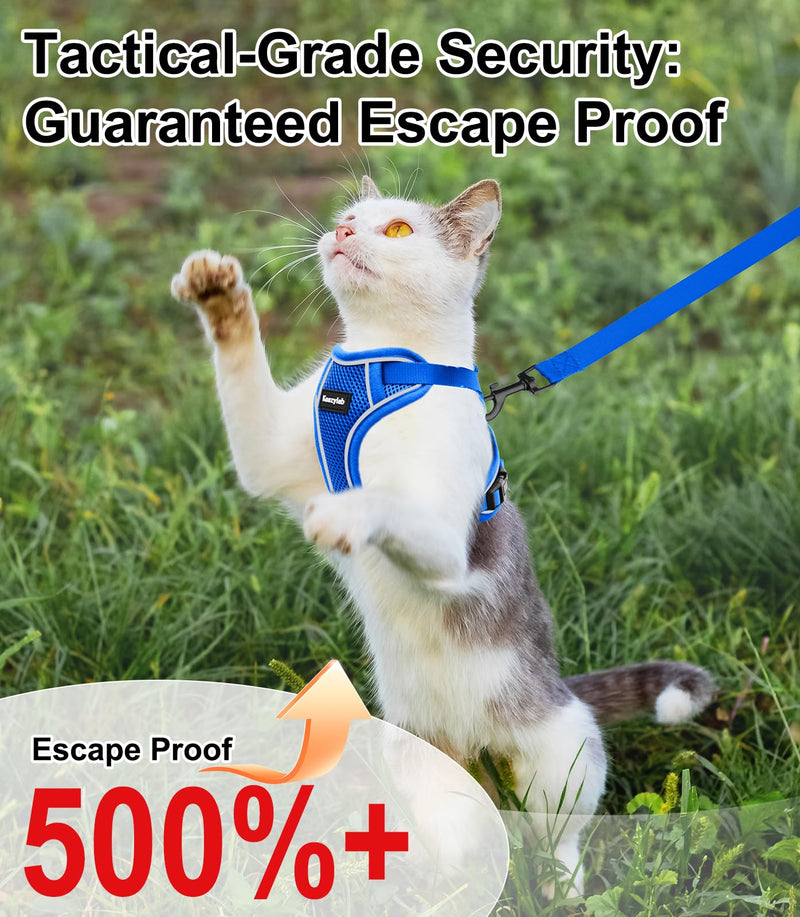 Cat Harness and Leash for Walking Escape Proof Soft Adjustable Cat Leash Breathable Comfortable Vest Easy to Wear Kitten Harness for Outdoor Travel (Blue, XS (4-6lb)) XS (4-6lb) Blue