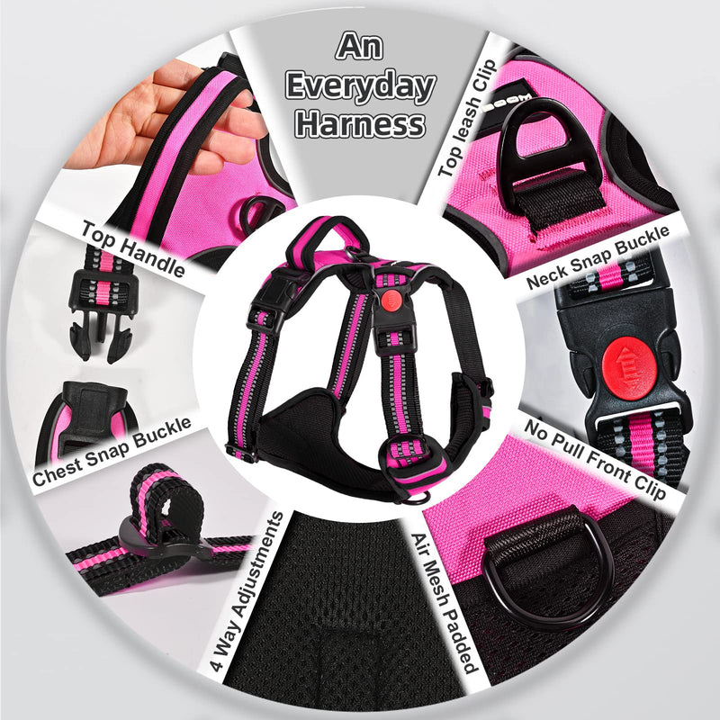 No Pull Dog Harness with A Free Heavy Duty 5ft Dog Leash, Adjustable Soft Padded Dog Vest, Reflective No-Choke Pet Oxford Vest with Easy Control Handle and Dog Leash for Dogs (Pink, Medium) Pink - PawsPlanet Australia