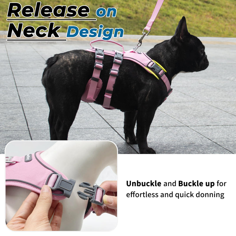 Escape Proof Dog Harness and Leash Set, Lightweight Dog Harness with Lift and Assist Handle, No Pull Reflective Pet Vest for Small Medium Dogs, Ideal for Puppy Walking and Training (Pink, M) Pink (Harness+Leash) - PawsPlanet Australia