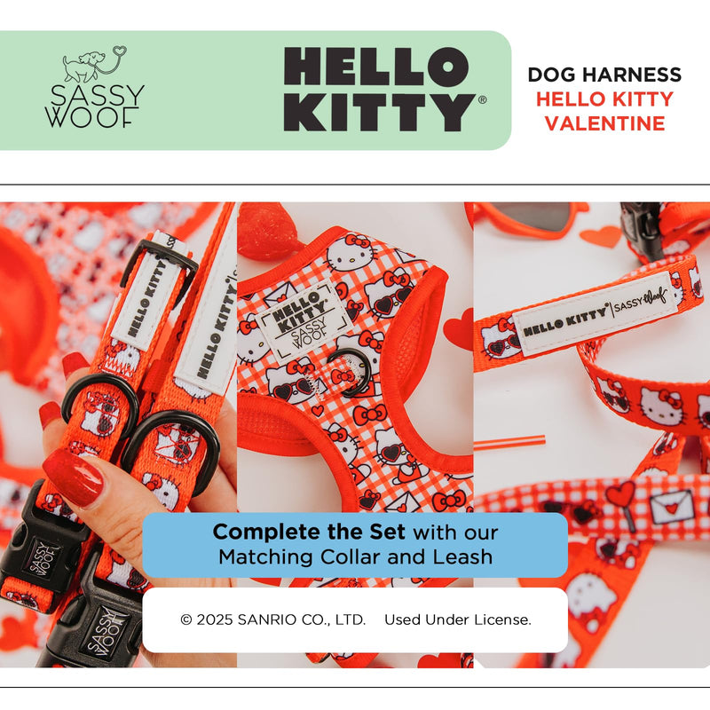 Sassy Woof Dog Adjustable Harness - Hello Kitty® Red Classic - S, Breathable Mesh, No Pull Design with Two D-Rings, Patented Design, Perfect for Small Dogs