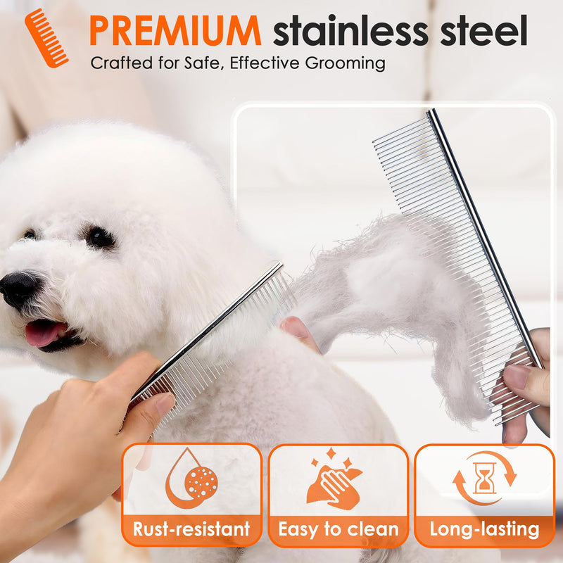 Dog Comb to Remove Tangles and Knots, Cat Comb with Stainless Steel Teeth and Non-Slip Handle, Dog combs for grooming matting for Long Haired Pets (Small) Small