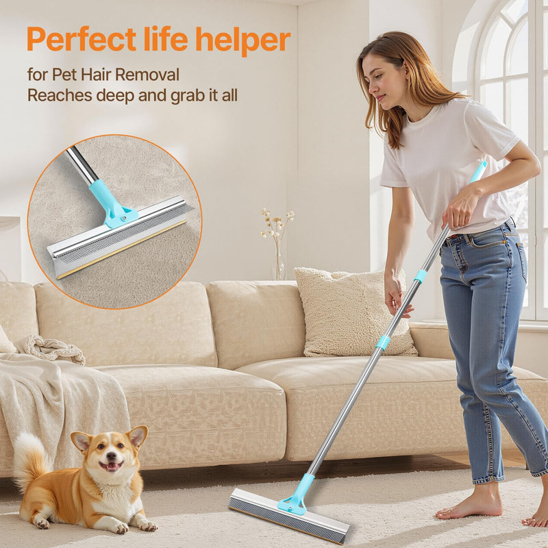 2 in 1 Carpet Rake for Pet Hair Removal, Reusable Pet Hair Remover, 54” Adjustable Long Handle Cat Dog Carpet Rake Scraper, Dog Hair Rake Brush for Rugs, Mats, Couch, Furniture - PawsPlanet Australia
