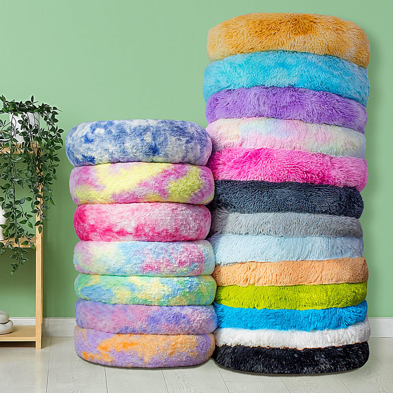 Calming Dog Bed for Small Dogs Cats, Kitty Puppy 23'' Round Anti-Anxiety Warm Fluffy Plush Faux Fur Bed, Soft Anti-Slip Donut Washable Small Pet Bed, Cozy Cat Puppy Bed, Fits up to 30 lbs Pets S (23.5x23.5x6.5) Solid Color Khaki - PawsPlanet Australia