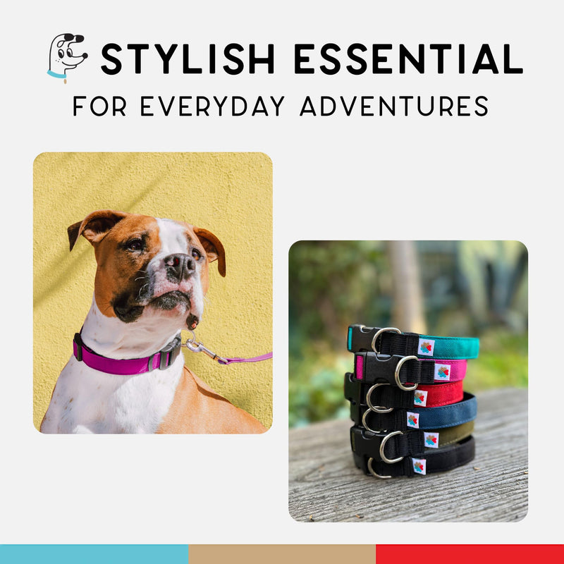 Dog Collar, Lightweight, Heavy Duty Dog Collar with Buckle, Fabric Pet Collar, Breathable & Adjustable Puppy Collar, for Large Dogs (Fuchsia, Large - 14-24 Inch) - Wildebeest Large (14-24 Inch) Fuchsia - PawsPlanet Australia