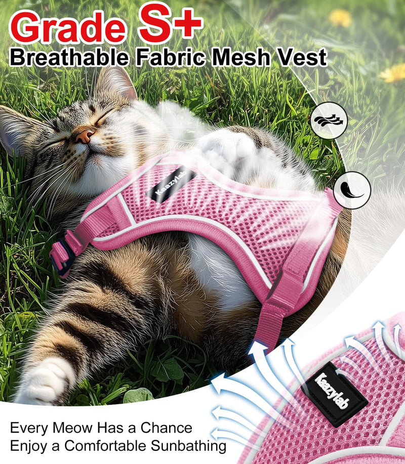 Cat Harness and Leash for Walking Escape Proof Soft Adjustable Cat Leash Breathable Comfortable Vest Easy to Wear Kitten Harness for Outdoor Travel Pink S S (7-12lb) - PawsPlanet Australia