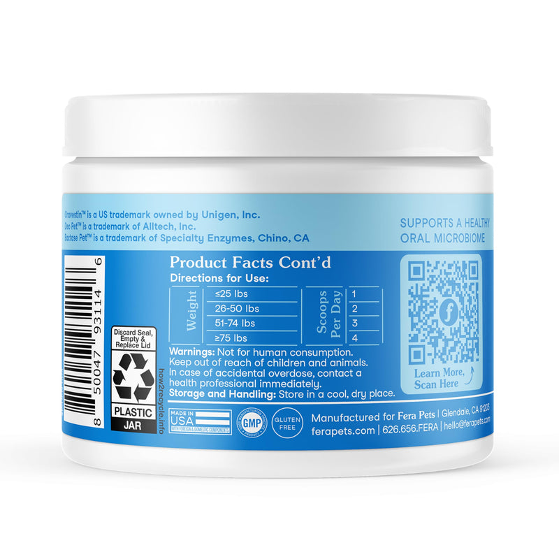 Fera Pets Cat & Dog Dental Support Powder - Supports Fresh Breath - Promotes Healthy Teeth and Gums - Targets Tartar Build-Up - Includes Kelp, Enzymes & Postbiotics - 60 Scoops - PawsPlanet Australia