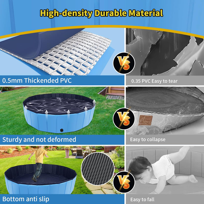 Foldable Dog Pool, 39" x 12" Kiddie Pool with Hard Plastic, Non-Slip Dog Bath Tub for Outdoor Backyard, Collapsible Dog Swimming Pool for Kids Dogs Pets (Blue) Blue 39" - PawsPlanet Australia