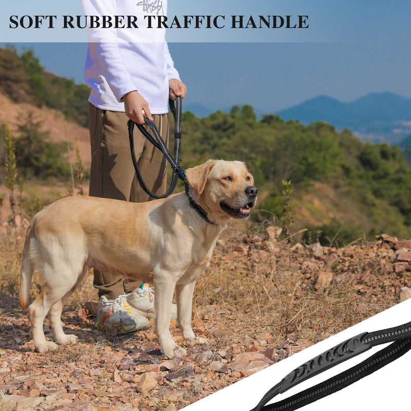 Tactical Dog Lead with Padded Handles 4.5-6.3FT Shock Absorbing Bungee Heavy Duty Reflective Lead Strong No-Pull Design Metal Carabiner Clip Car Seat Belt for Medium Large Dogs, Black - PawsPlanet Australia
