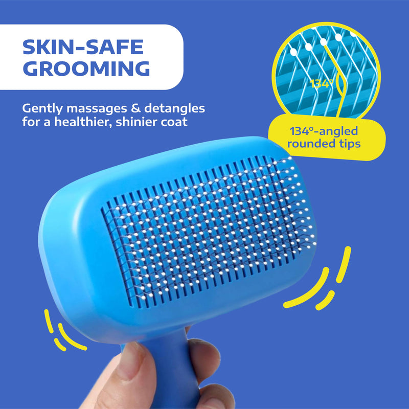 Hertzko Self Cleaning Slicker Brush for Cats & Dogs – Grooming Tool for Shedding Long & Short Hair – Retractable Bristles Pet Brush – Easy-Clean Cat & Dog Deshedding – Painless Detangling - Blue - PawsPlanet Australia
