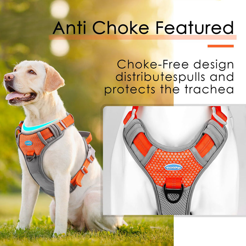 ThinkPet No Pull Harness Breathable Sport Vest with Handle-Dog Harnesses Reflective Adjustable for Medium Large Dogs Bright Orange S(Chest:14"-22") - PawsPlanet Australia