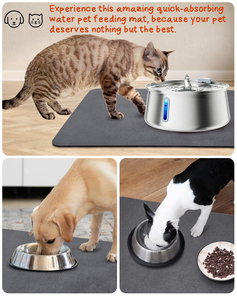 Cat Dog Food Mat, Rapid Water Absorption Dog Mat for Food and Water,100% Waterproof Cat Dog Bowl Mat, Pet Food Mat for Messy Drinkers to Protect Floors, Pet Accessories Supplies 12"x20" Dark Grey - PawsPlanet Australia