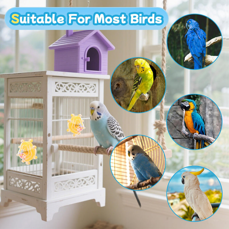 2 Colors Bird Toys for Parrots, Small Bird Cage Toys with Spinning Rattle, Hanging Roller Parakeet Cage Accessories for Chewing Exercise, Budgie Entertainment (White and Yellow) White and Yellow - PawsPlanet Australia