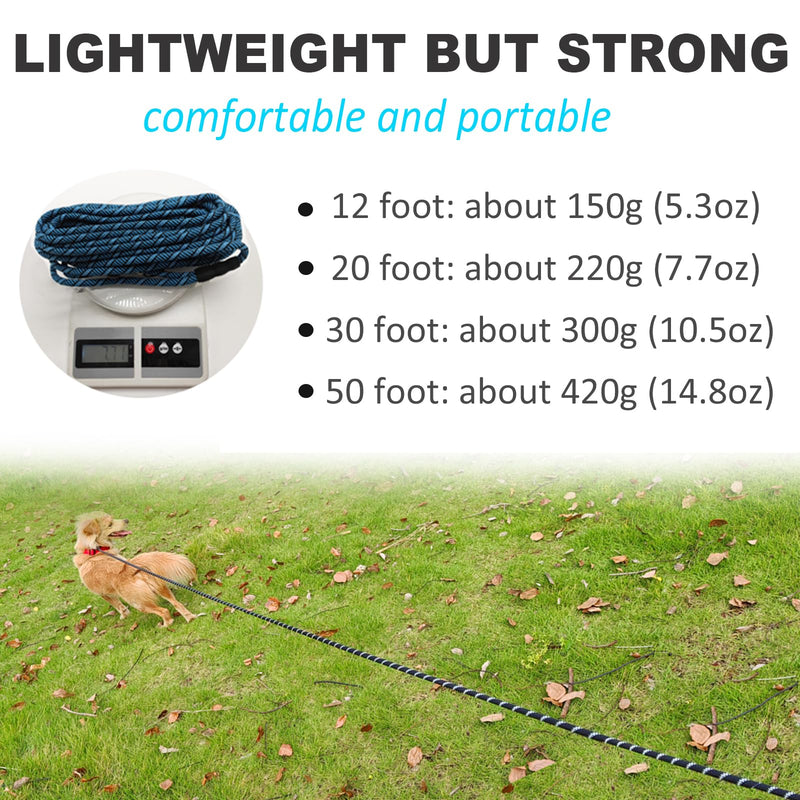 12FT Long Slip Lead Leash, 20ft 30ft 50ft Reflective Rope Training Lead No-Choking for Medium Dogs Small Puppy Pets Behavior Active Playing (Blue) 1/3 in x 12ft Blue - PawsPlanet Australia