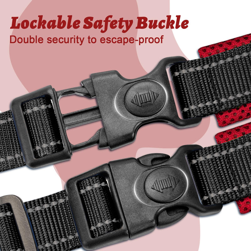 No Choke Dog Harness Medium Sized Dog - No Pull Soft Padded Breathable Mesh Lightweight Harness with Handle, Front Clip Reflective Vest Harness with Quick Release Lockable Buckle, Black/Red, M - PawsPlanet Australia