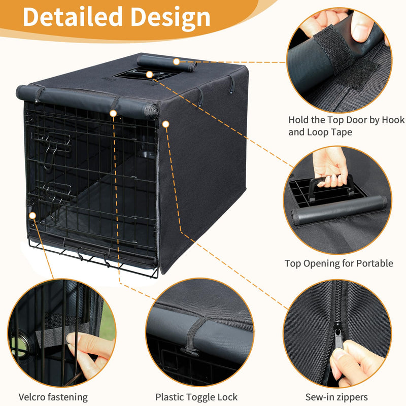 DONORO Dog Crate Cover, Waterprooft Pet Kennel Cover 600D Heavy Duty Dog Cage Cover Universal Fit for Most Wire Pet Crates (Black, 30.0" L x 19.0" W x 21.0" H) 30.0"L x 19.0"W x 21.0"H Black - PawsPlanet Australia