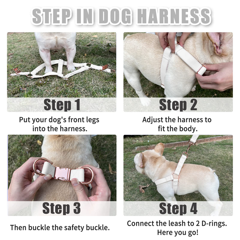Soft Leather No Pull Dog Harness - Adjustable Step in Dog Harness with Rose Gold Heavy Duty Metal Buckle, Freedom Nylon Dog Halter Vests for Small Medium Large Dogs Easy Walking Training (White,XS) White XS (Neck&Chest Girth 12"-16"x Width 0.6") - PawsPlanet Australia