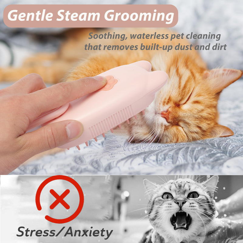 4 in 1 Cat Steam Brush for Shedding,Rechargeable Steam Brush for Cats and Dogs，Anti-Static, Massage, Cleaning, Shedding & Combing All In One for Grooming Multi-functional Pet Brushes Pink - PawsPlanet Australia
