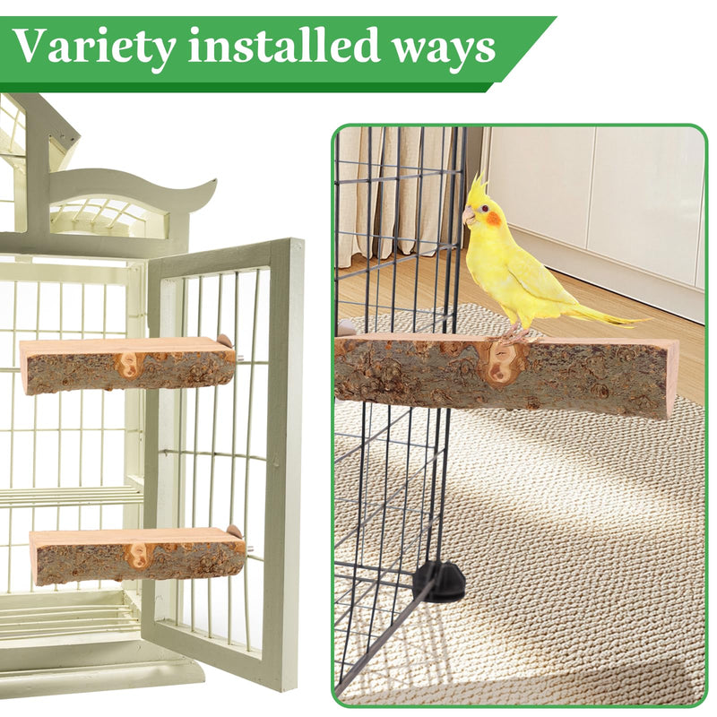 2PCS Natural Wood Bird Perch Platform for Cage - Parrot Perch Stand for Conures, Cockatiels, Budgies, Lovebirds, Parrotlets, Small Bird Cage Accessories & Wooden Perches for Small Parrots