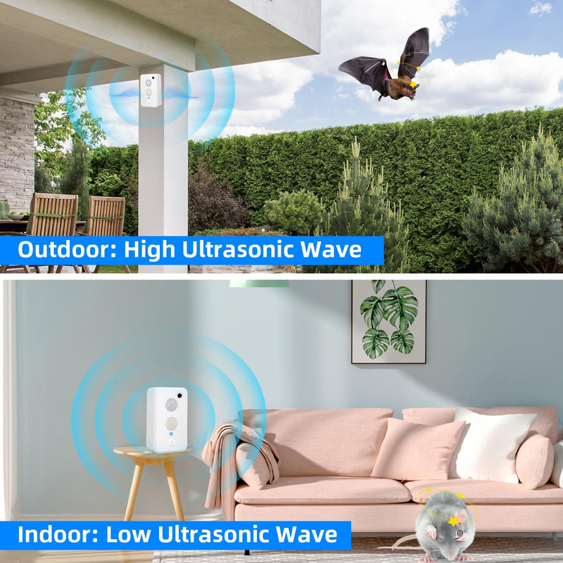 2026 Ultrasonic Bat Repellent for Attic,4 Pcs Rechargeable Bat Deterrent Devices Outdoor Indoor,Bats Keep Away from House Porch, Electronic Bird Repellent Bats Exclusion Removal Device 4