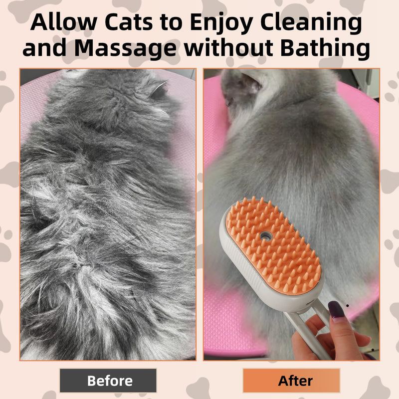 Cat Dog Hair Steam Brush: 4 in 1 Pet Grooming Tool Rechargeable Groomer Silicone Comb for Massage, Cleaning, Shedding and Combing, Anti-Static, 360° Portable Handle for Long or Short Hair Pet (Orange) Orange - PawsPlanet Australia