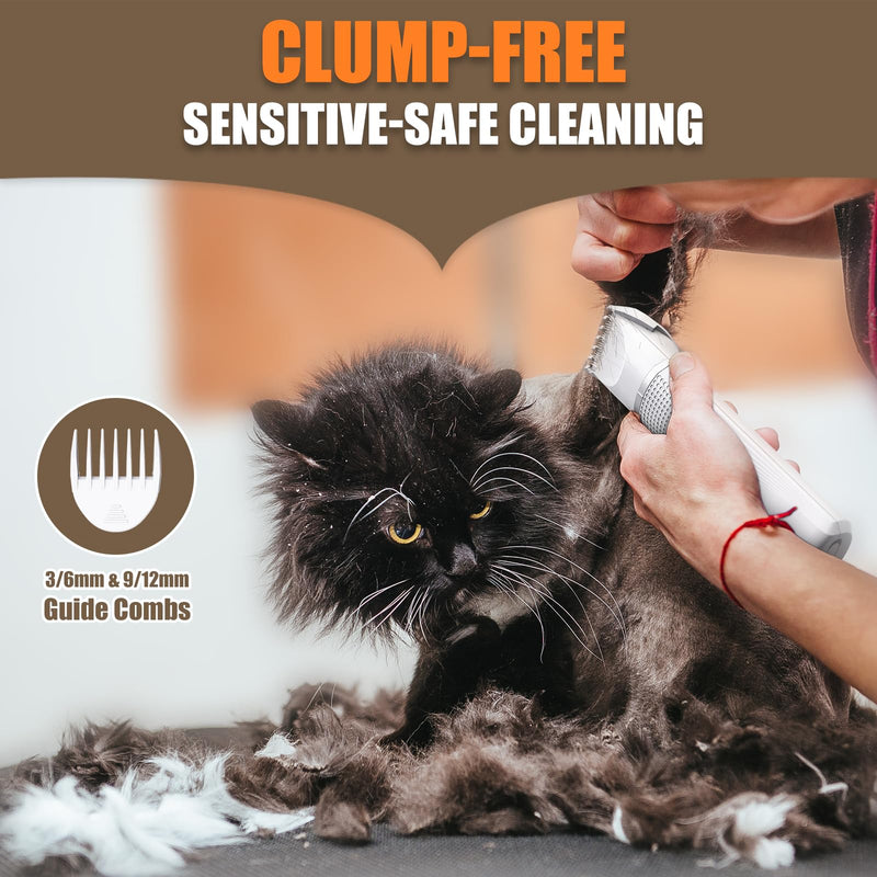Cat Grooming Clippers Kit, Low Noise Cat Shaver for Matted Fur Claw - Paw Trimmer for Dogs with Stainless Steel Scissors Combs & USB-C Charging Cable Snow