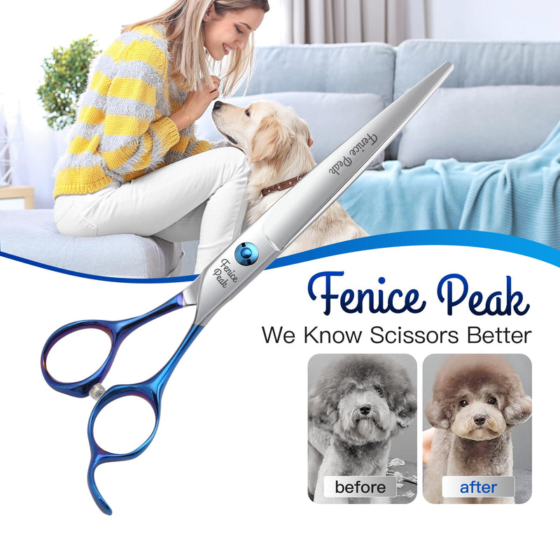 Fenice Peak Grooming Scissors for Dogs 7 inch Straight Pet Grooming Scissors Ergonomically Designed Blue Handles Ideal Dog Shears for Precise Trimming Easy Use. - PawsPlanet Australia