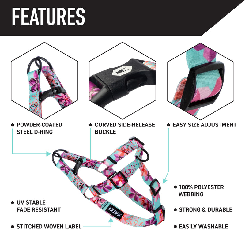 Wolfgang Heavy Duty Adjustable Dog Harness, Pull-Tested to Over 800 lbs for Walking & Training, DigiFloral Print, Medium Medium (5/8 Inch x 16-24 Inch) - PawsPlanet Australia