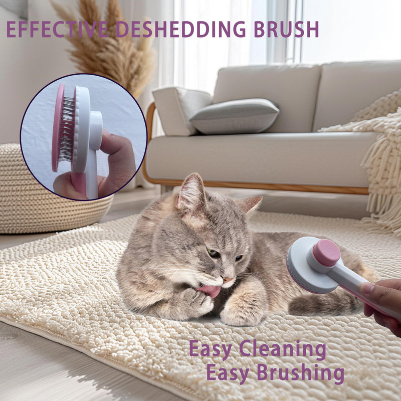 Pet Grooming Kit for Cats and Small Dogs, 6-Piece Brush Set with Flea Comb, Shedding Tools for Long Hair (Pink) Pink - PawsPlanet Australia