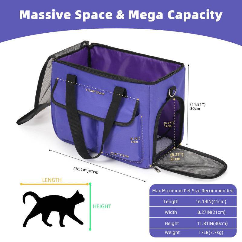 Cat & Dog Carrier for Pets Up to 15 Lbs, Airline Approved Soft-Sided Collapsible Pet Carrier for Cats & Dogs, Cat Carrier with Breathable Mesh, Padded Interior – Ideal for Car Rides, Daily Use(purple) purple - PawsPlanet Australia