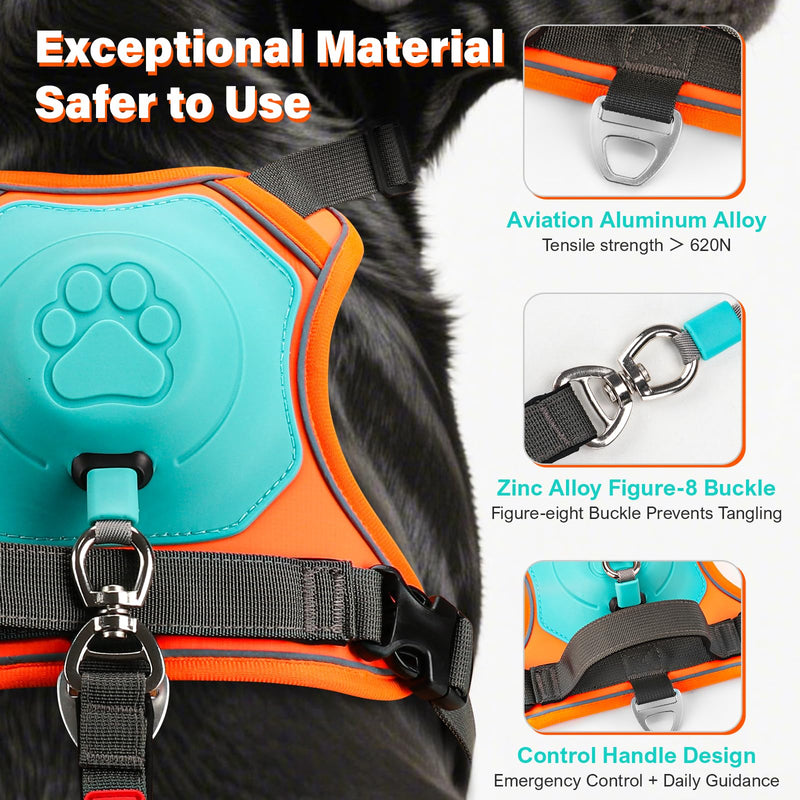 No Pull Dog Harness, 2 in 1 Retractable Harness with Auto-Lock, Reflective Breathable Mesh and Handle, Adjustable Leash Set for Small, Medium,Large Dogs,Cats (Color 1, L) COLOR 1 - PawsPlanet Australia