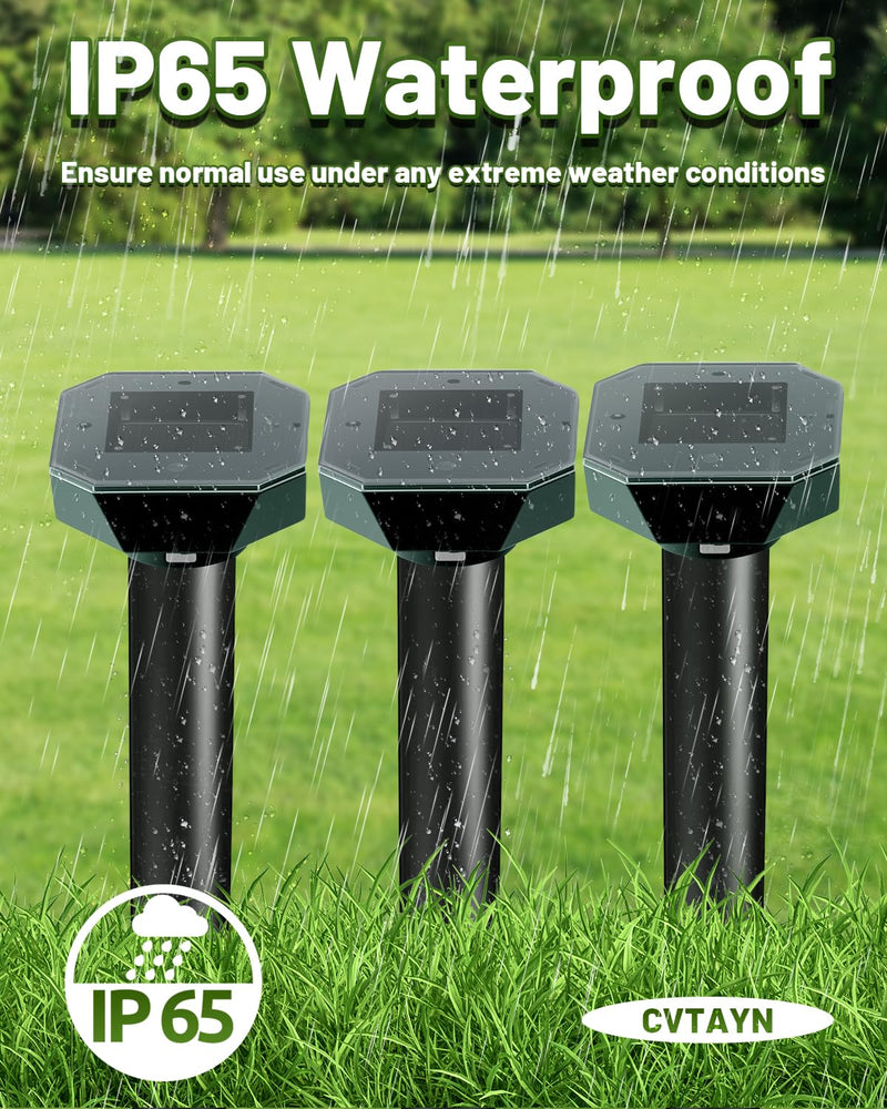 Snake & Mole & Rabbit & Skunk Repellent Solar Powered, Upgraded Ultrasonic Deterrent, IP65 Waterproof, Gopher Groundhog Chipmunk Raccoon and Vole Repellent & Deterrent for Lawn & Garden, 4 Pack 1 Count (Pack of 4) - PawsPlanet Australia