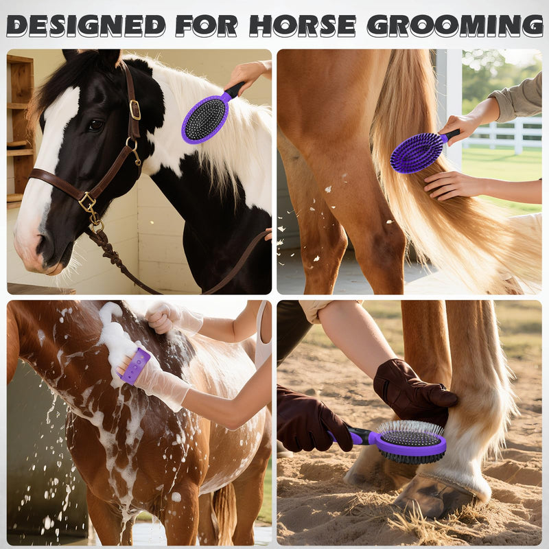 2PCS Pet Grooming Tools - Double-Sided Brush for Shedding and Bathing, Suitable for Short/Long Haired Dogs Cats and Horses, Deshedding Dog Brush, Mane & Tail Combs for Horses - Pet Supplies (Purple) Purple - PawsPlanet Australia