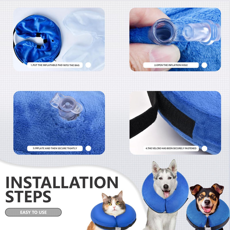 Inflatable Dog Collar, Soft Protective Collar, Blue, L | Dogs with a neck circumference of 38-50 cm, soft donut collar with clear view, washable cover and adjustable fit