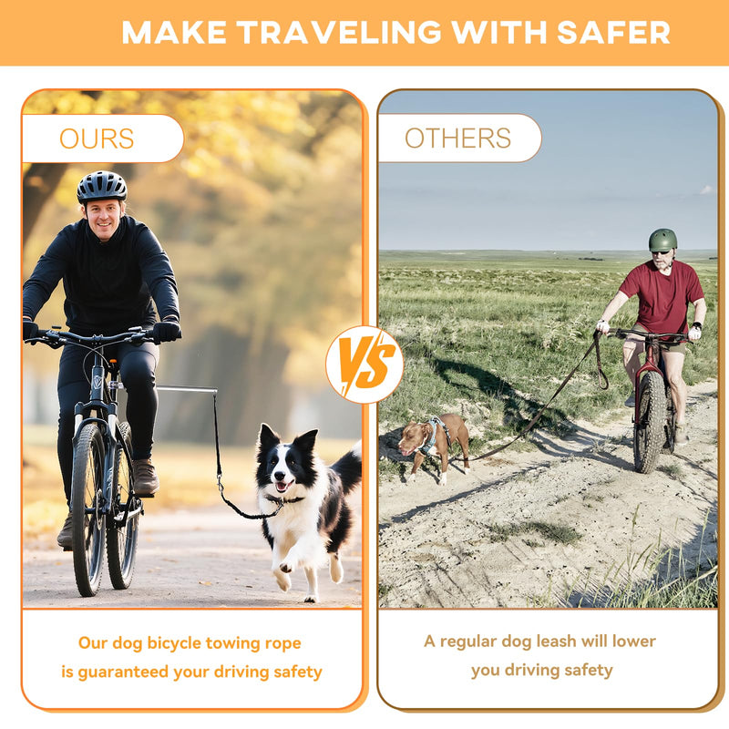 Hands Free Dog Bike Leash - Heavy Duty Bicycle Attachment with Quick Connect & Buffer Rope, Fit Leash for Medium Large Dogs - Cycling, Jogging, Outdoor Exercise (Black) - PawsPlanet Australia