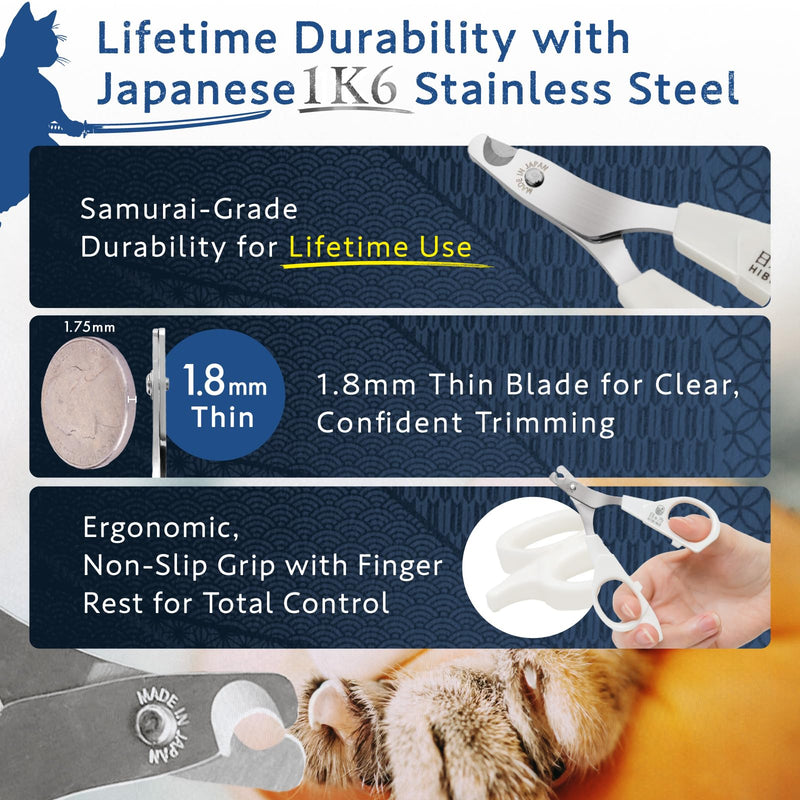 Samurai-Grade Cat Nail Clippers | Vet Recommended | Sharper, Quieter & Safer | Precision Blade for Stress-Free Grooming | Non-Slip Grip | Lifetime Durability | Made in Japan Mochi White - PawsPlanet Australia